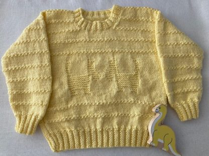 Hand knitted yellow jumper a delightful Scotties pattern Round-neck Buttons on one shoulder